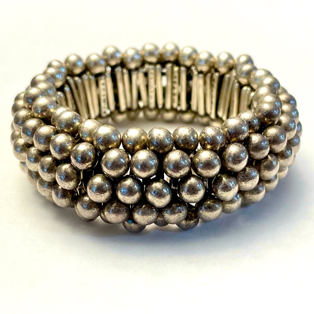 Vintage Signed Metal Pointu’s of Paris Silver Metal Stretch Bracelet - Picture 3 of 6